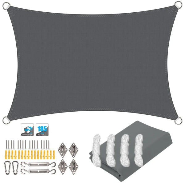 Voile d'ombrage rectangulaire à suspendre avec kit de fixation 24 pièces Solar