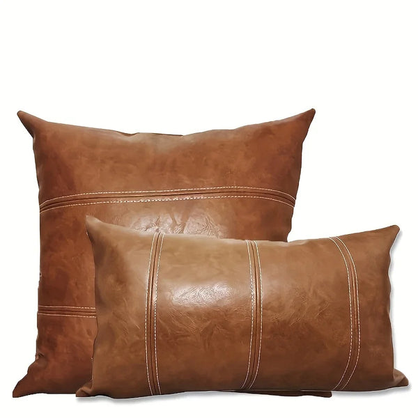 Housse de coussin en faux cuir synthétique marron Estime