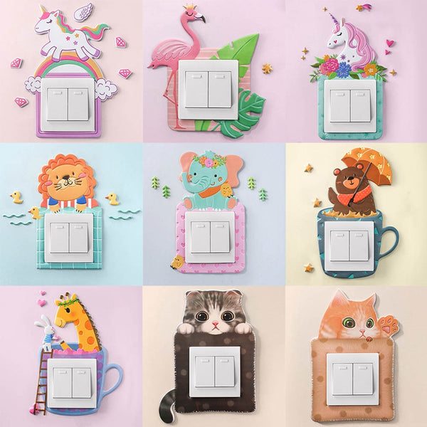 Décoration d'interrupteur cache-prise enfant BD cartoon animal licorne décor 3D Silicone