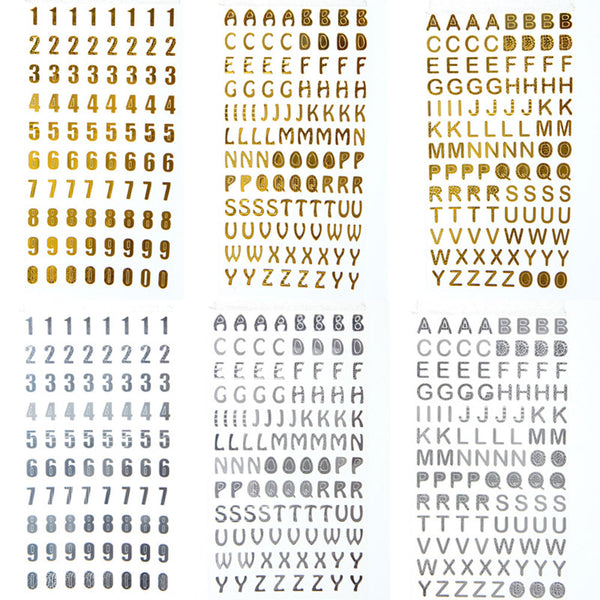 Autocollant décoratif chiffres et lettres doré argenté 9.5x17.5cm