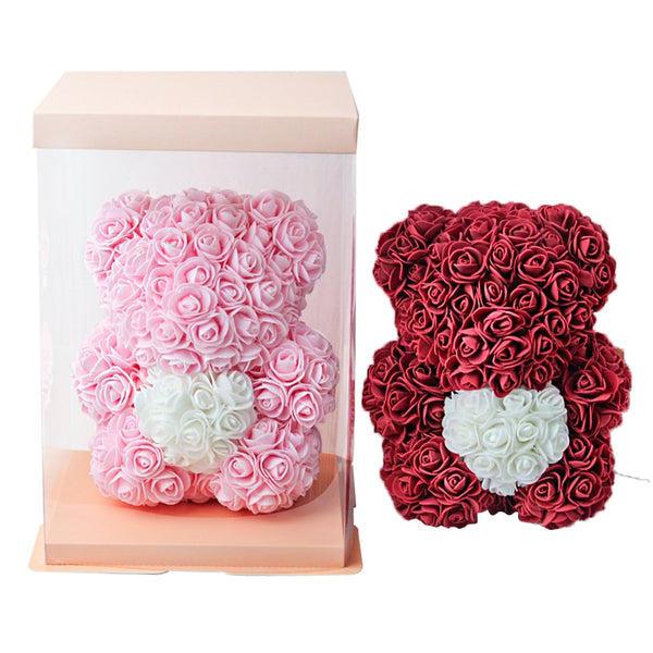 Ours en roses en mousse  25 cm cadeau St-Valentin Teddy