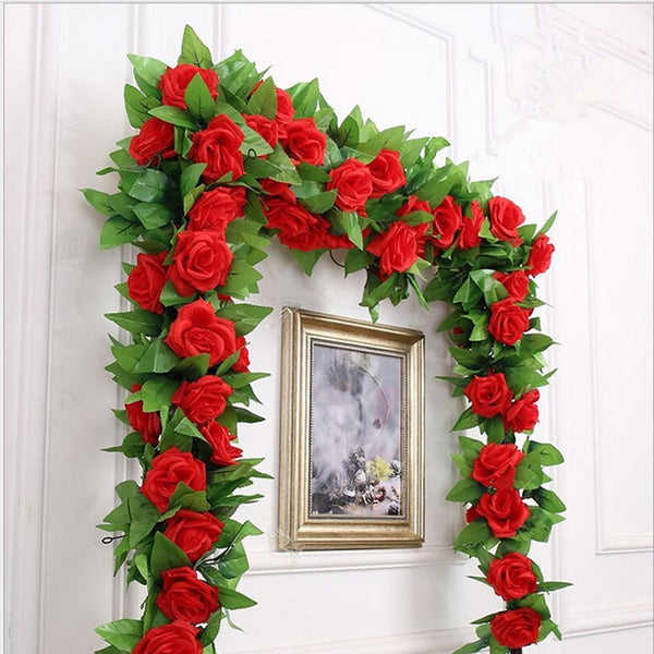 250CM guirlande de roses artificielles avec feuilles pour déco mariage banquet