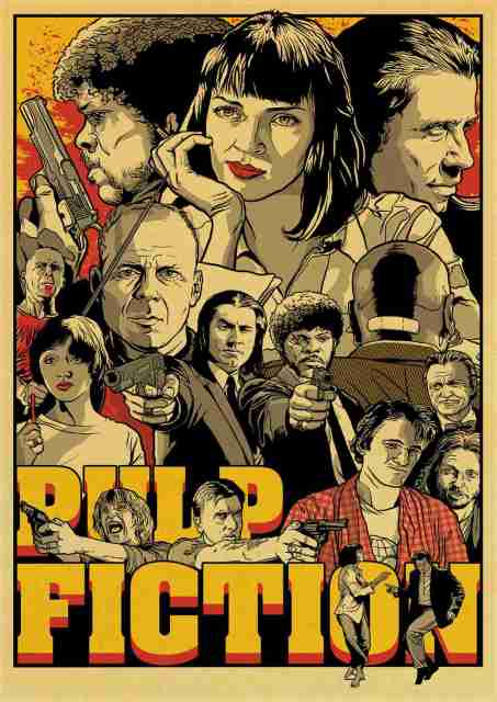 Poster film vintage culte classique papier kraft Pulp Fiction / Kill Bill/Fight Club