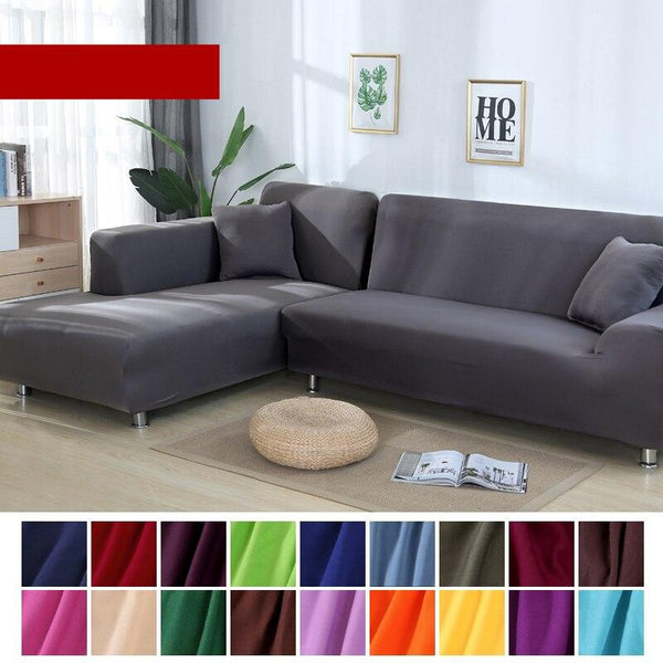 Housse de canapé d'angle extensible 1 2 3 4 places 20 couleurs série Unicouleur