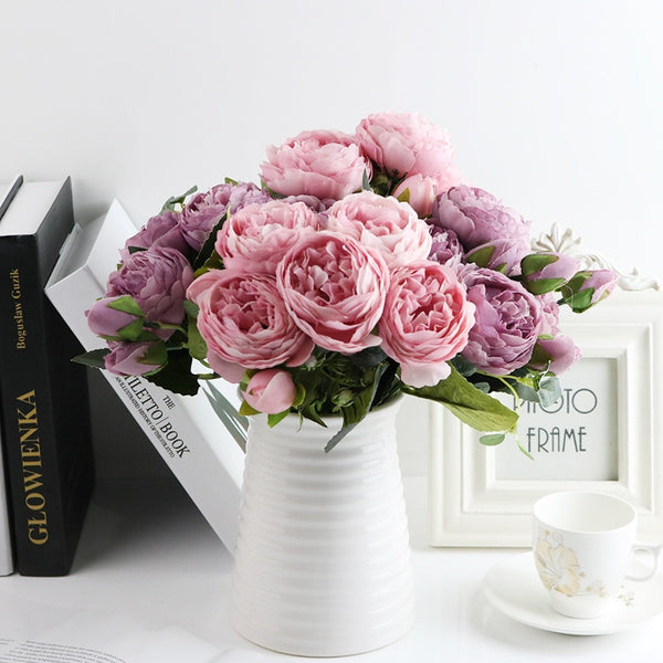 Bouquet de roses artificielles 9 têtes 30 cm 6 couleurs